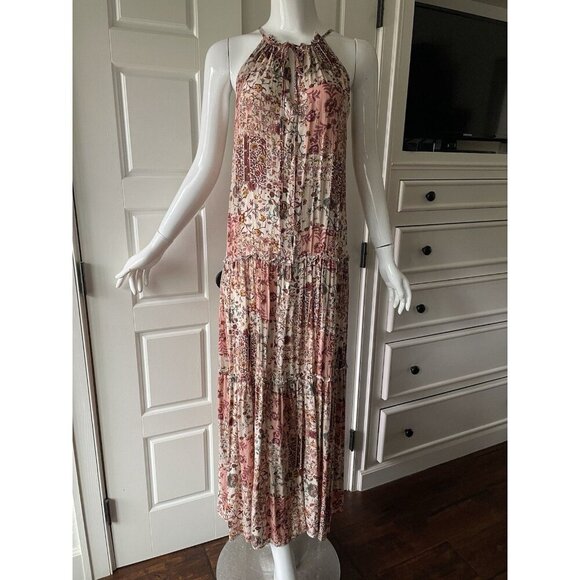Anthropologie DREW Naomi Tiered Maxi Dress Halter Pink Floral Boho Medium $268 - Picture 1 of 10